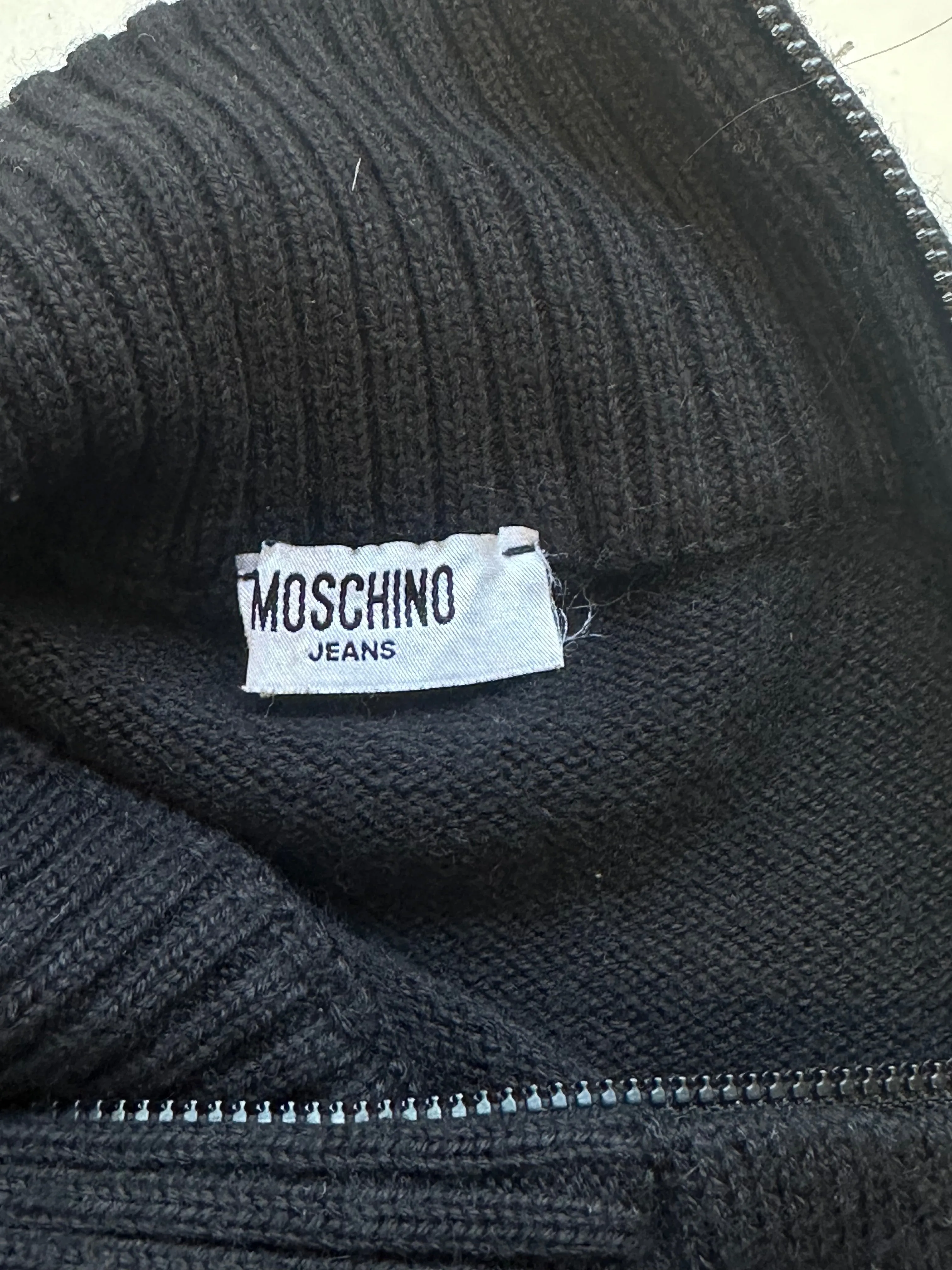 vintage moschino black zip up turtleneck top