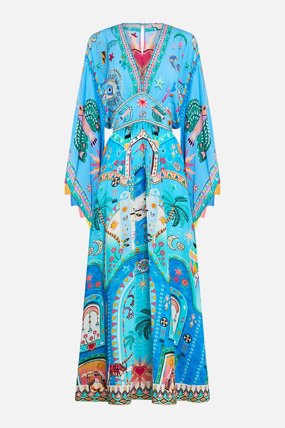 WAISTED DRESS WITH KIMONO SLEEVE A PAINTED VILLAGE