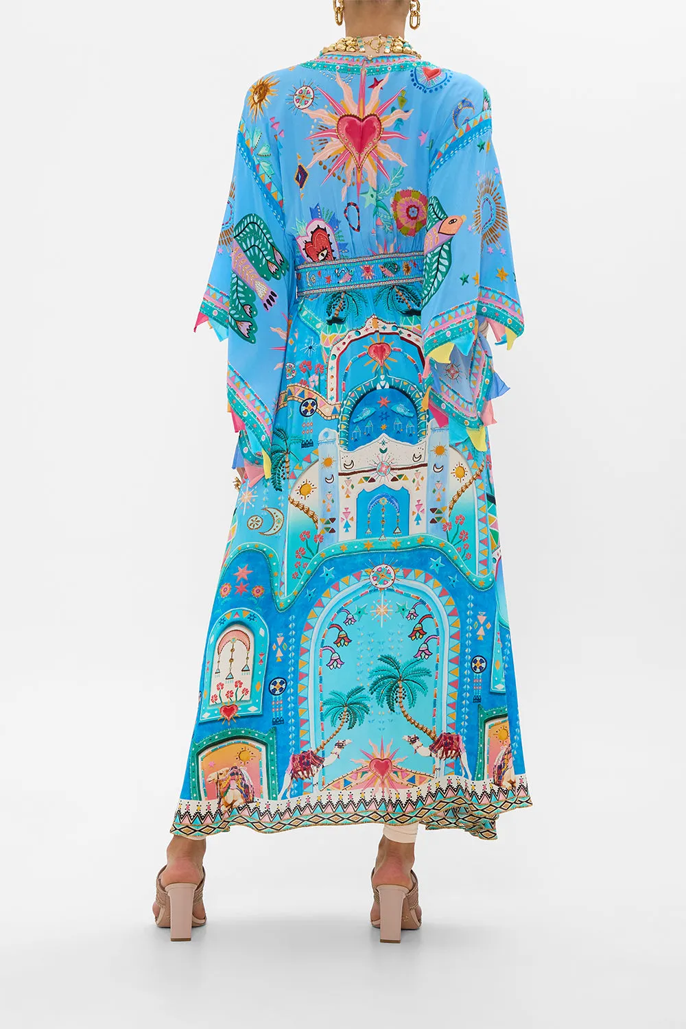 WAISTED DRESS WITH KIMONO SLEEVE A PAINTED VILLAGE