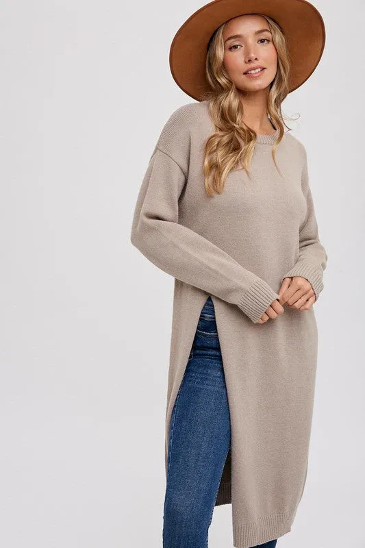 Waitlist 11/27 ♥ Liz Long Sleeve High Slit Long Pullover Sweater Top Taupe