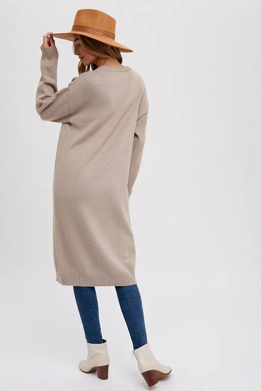 Waitlist 11/27 ♥ Liz Long Sleeve High Slit Long Pullover Sweater Top Taupe