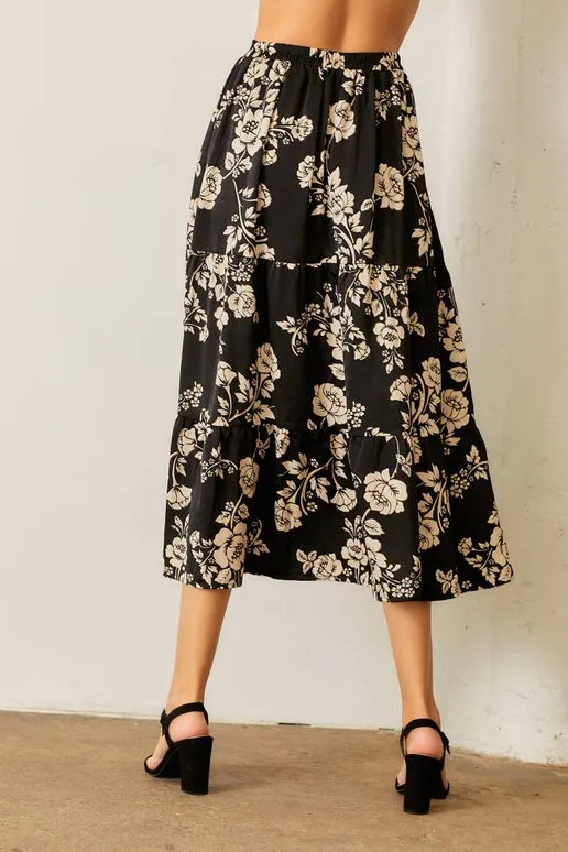 Winter-garden Satin Maxi Skirt in Black