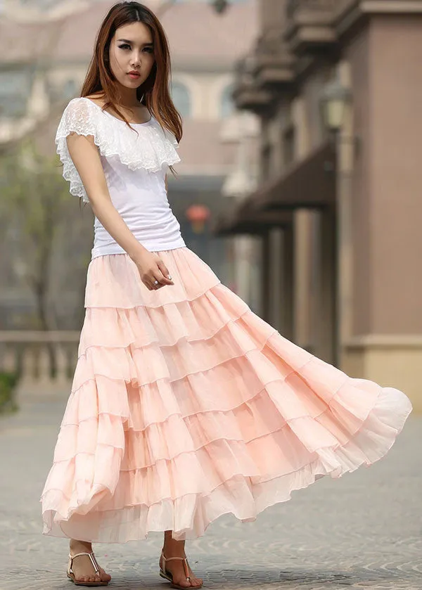 Woman tulle skirt tutu skirt maxi skirt in pink (937)