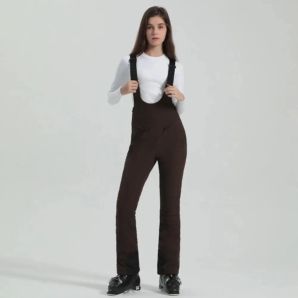 Women Ski Bib Pants Slim Salopette Snow Overalls