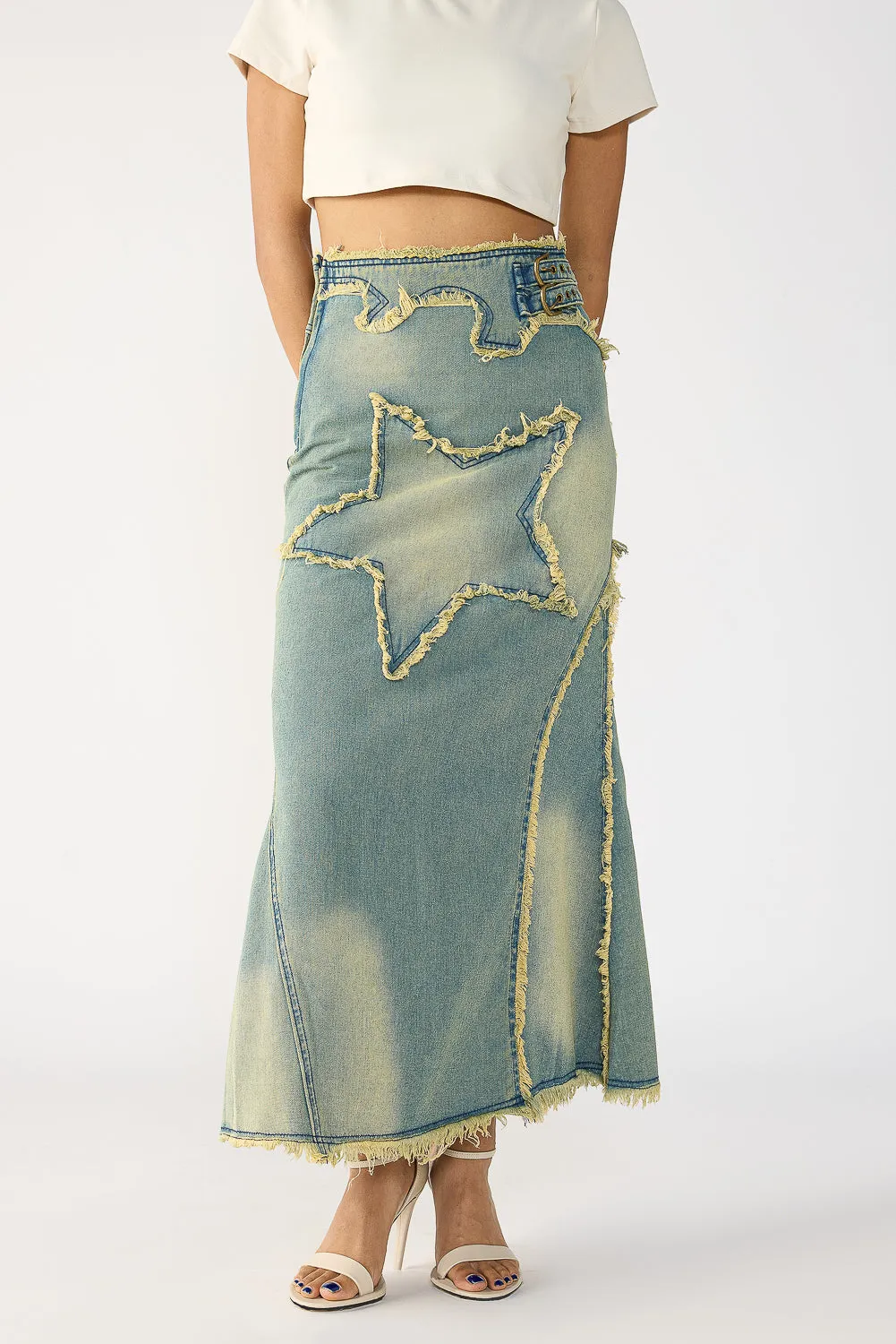 Yellow Tinted Stone Blue Maxi Skirt