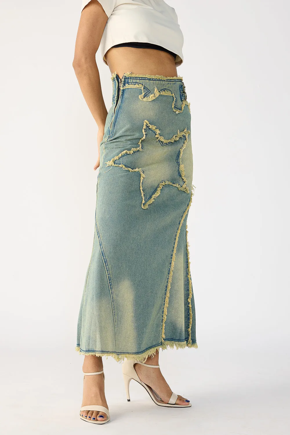 Yellow Tinted Stone Blue Maxi Skirt