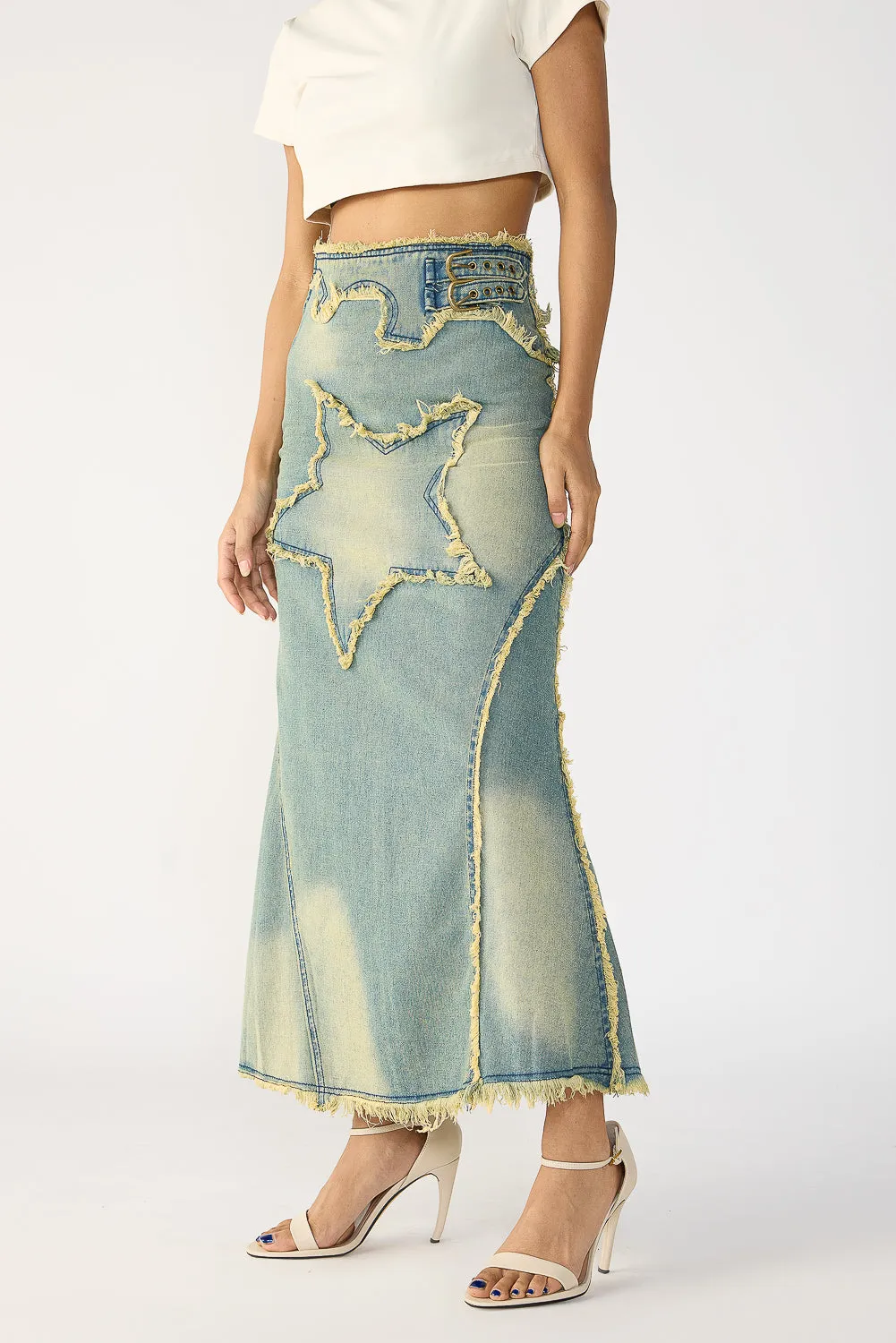 Yellow Tinted Stone Blue Maxi Skirt