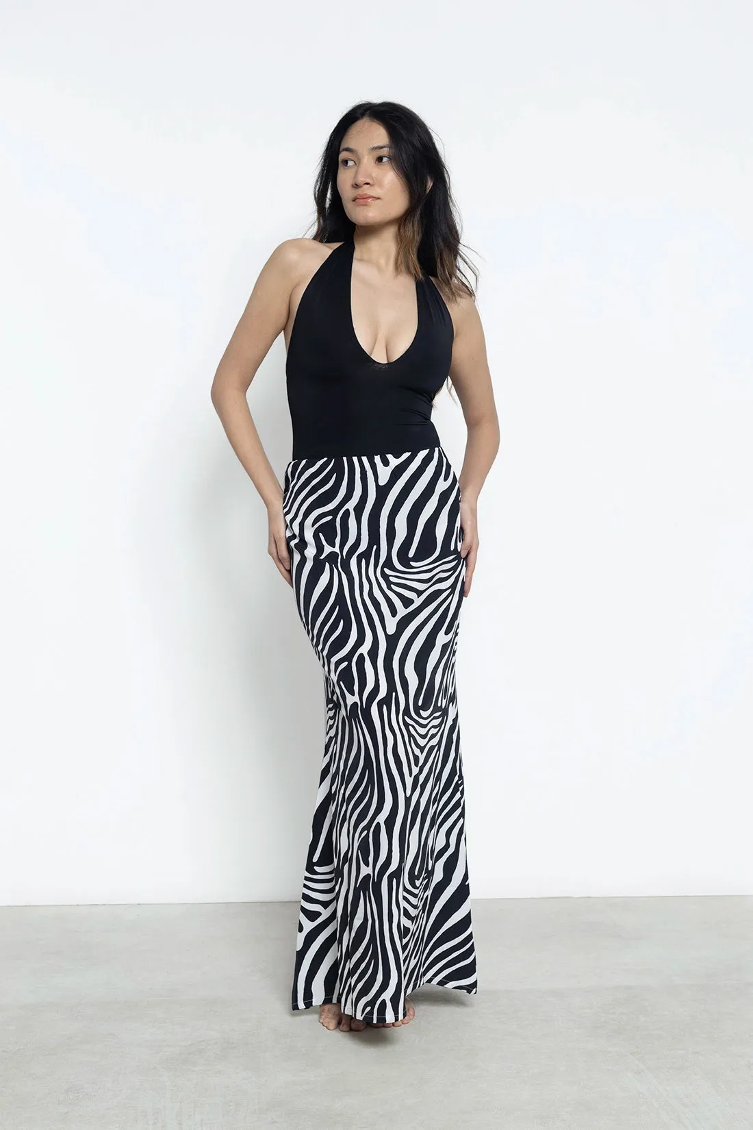 Zebra Satin Maxi Skirt